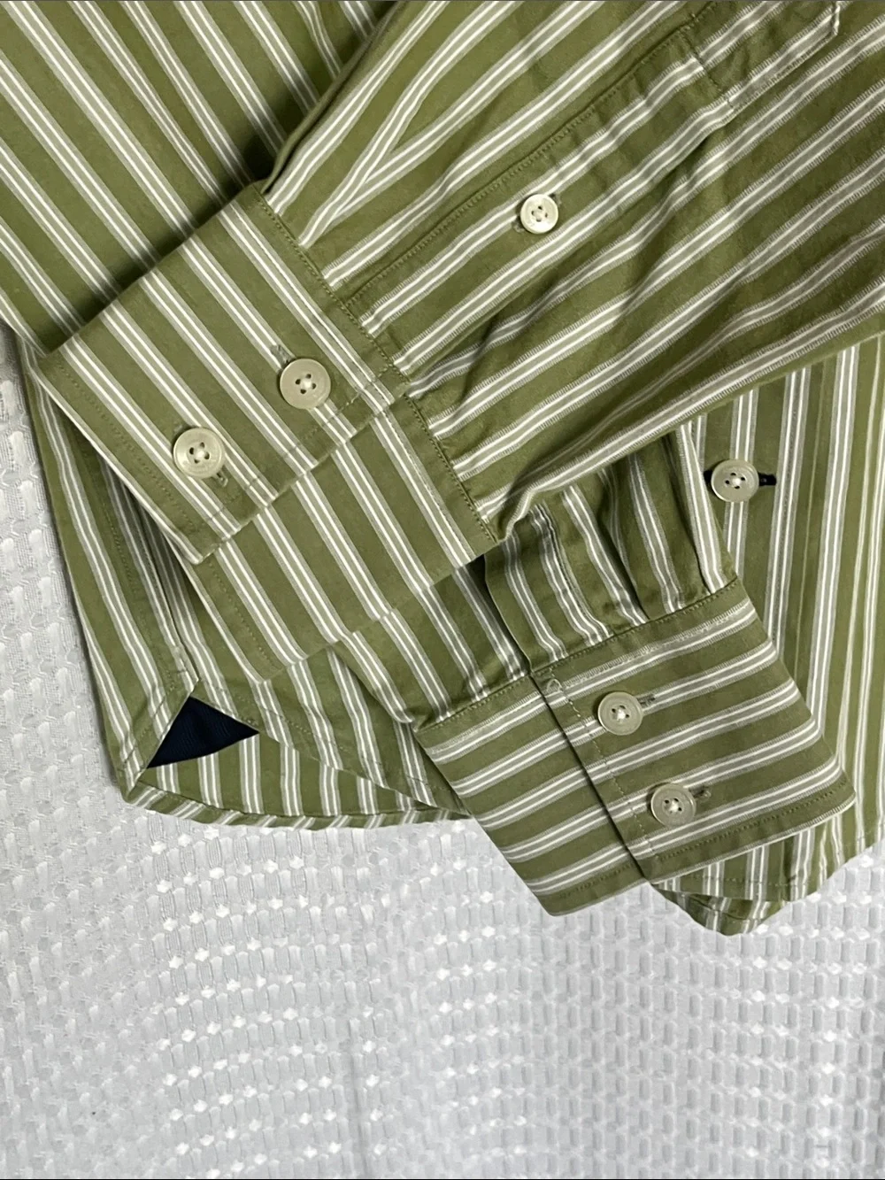 Abercrombie Women's Green White Stripe Button Shirt Cotton Medium Fitted